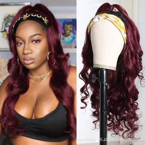 OEM Factory Directly Headband Wig Colored Virgin Human Hair Headband Wigs for Black Women 10A Straight Body Wave Wigs